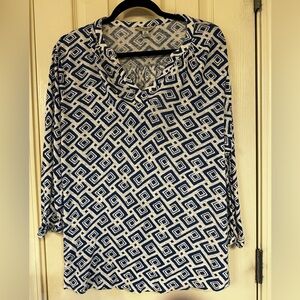 Gently worn Lucky Brand blue and cream knit top, size 2x